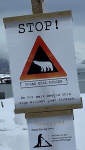 A photo of a polar bear warning sign